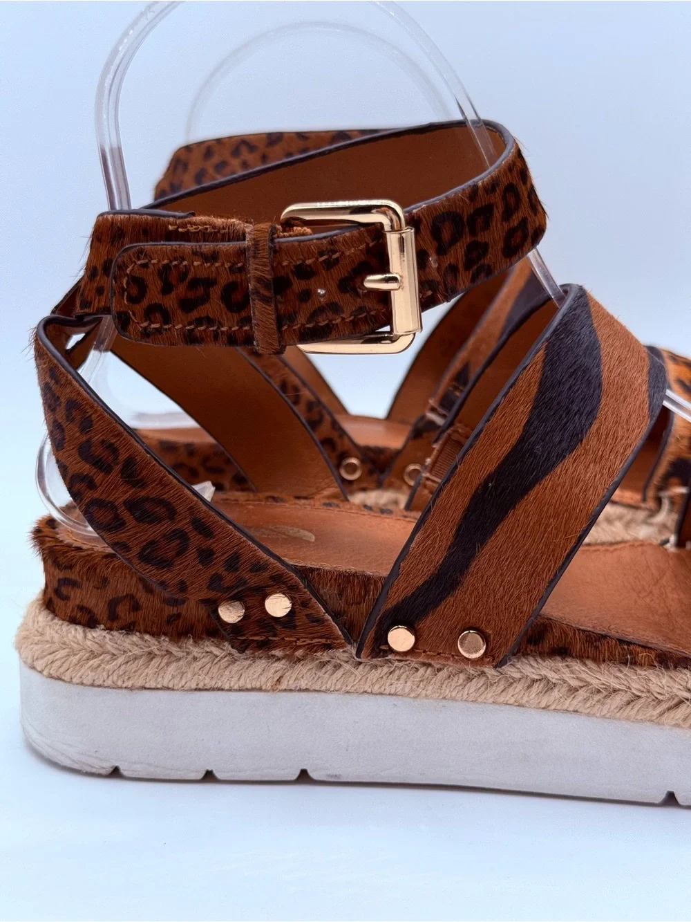 Franco Sarto A-Calvin Leopard Print Platform Espadrille Sandals Ankle Strap